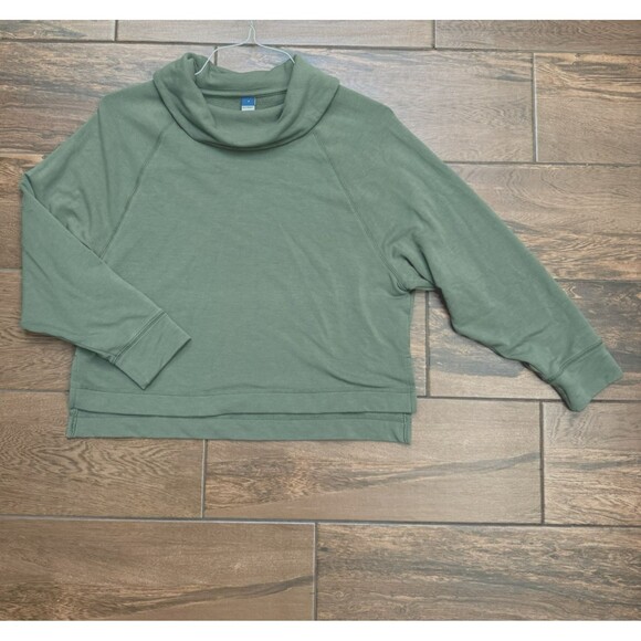 Old Navy Women's Olive Green Droop Turtleneck Cropped Sweatshirt Size M - Picture 1 of 6